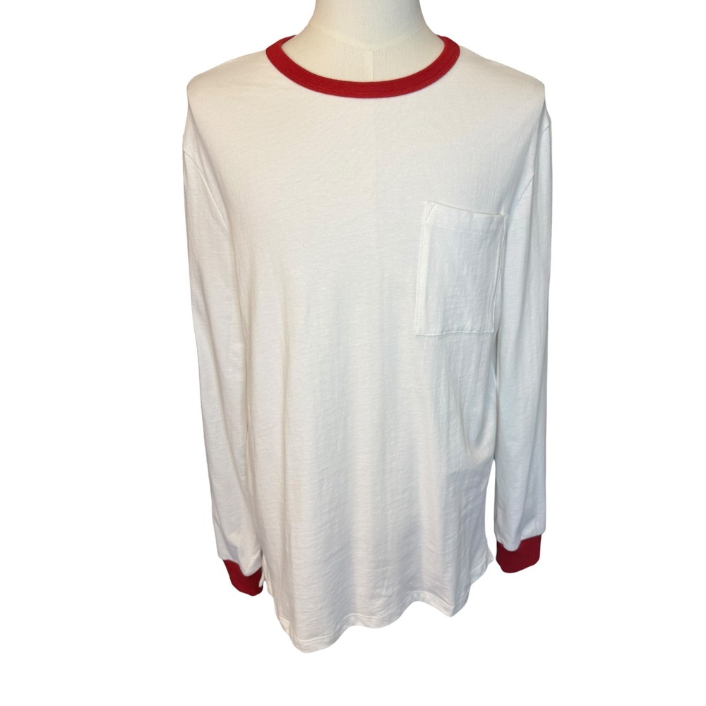 AG Adriano Goldschmied Mens Long Sleeve Ringer Tee White Red Pocket Medium